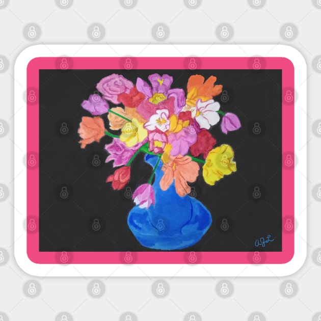 Colorful Flowers in a Blue Vase Sticker by Repeat Candy